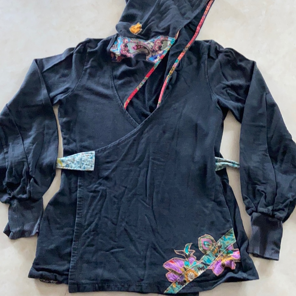 Organic black with batik trim hoodie